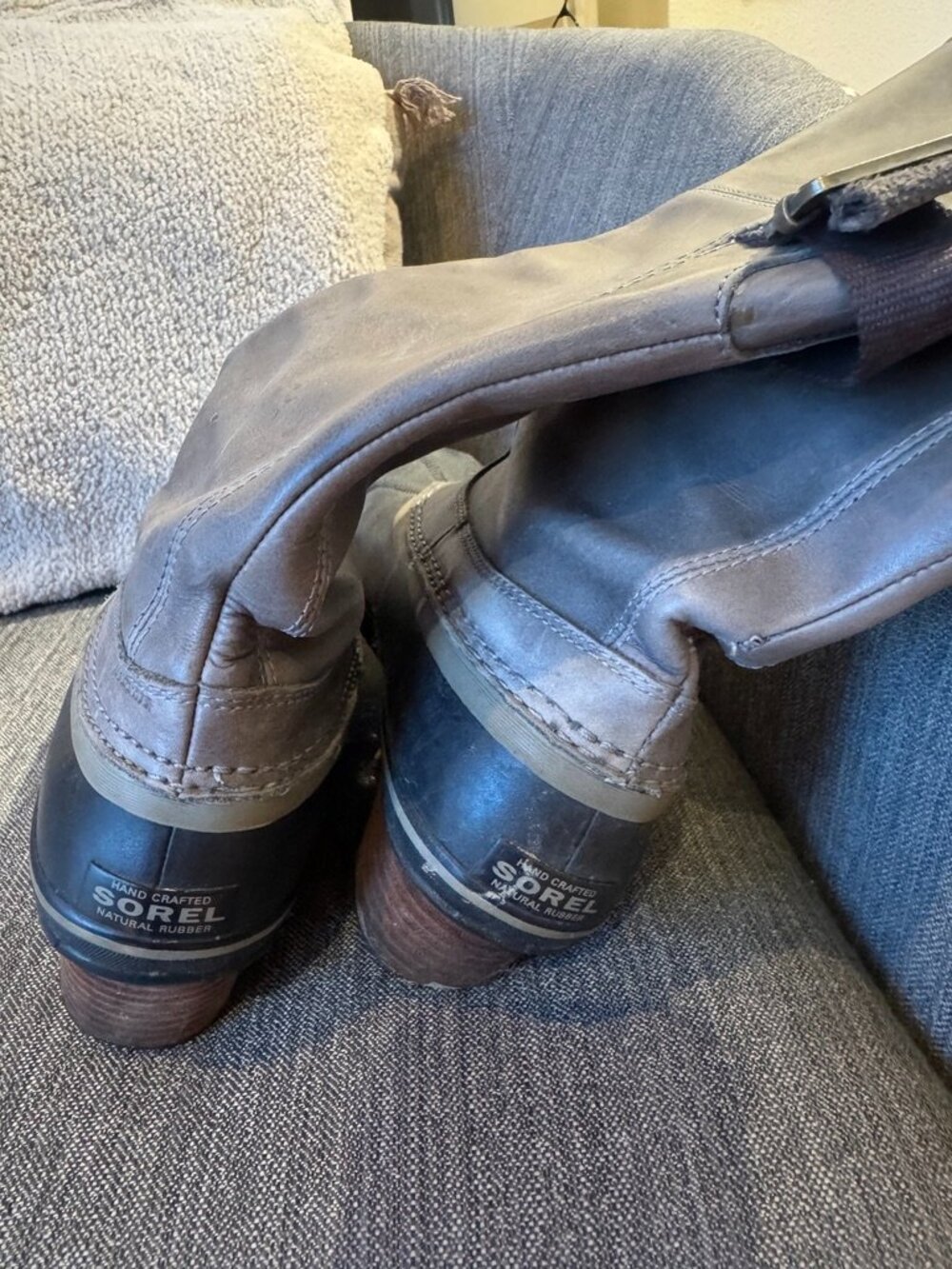 Sorel Slimpack Riding Tall Boots Gray Leather Sz 10 - Picture 5 of 11